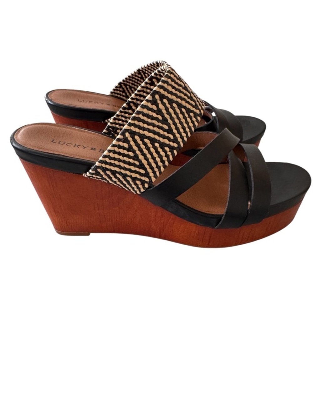 Lucky Brand Black woven boho wedge sandal - Picture 7 of 10
